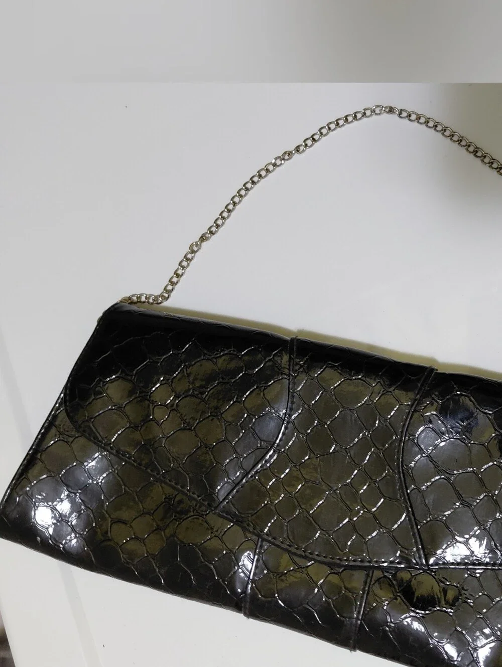 Daisy Fuentes Black Patent Quilted Chain-Handle Clutch